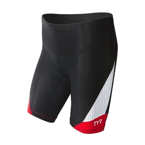 New TYR Carbon 9" Tri Shorts Mens S Black Red Amp Pad Triathlon - Picture 1 of 6